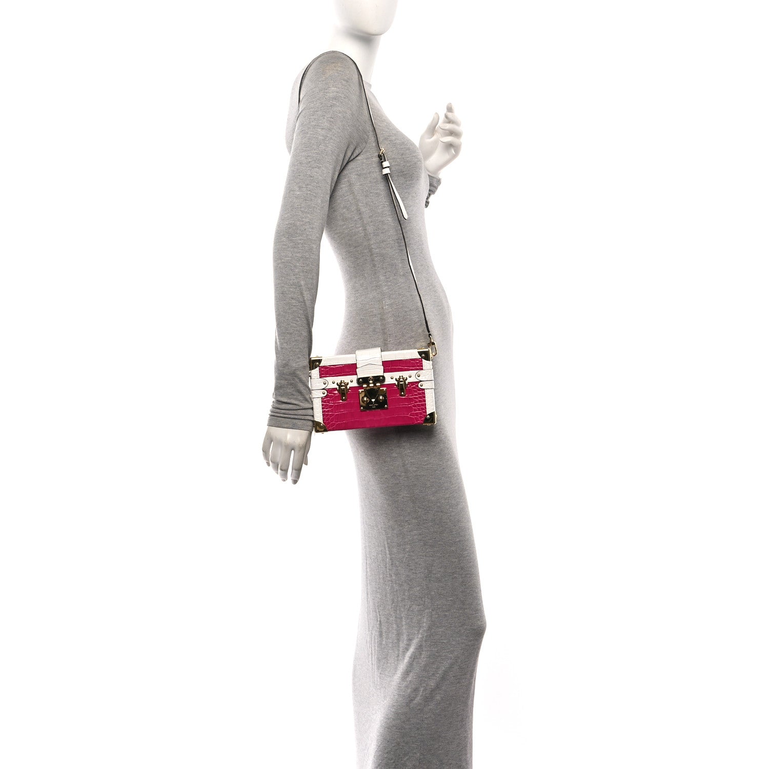Alligator Petite Malle Pink White