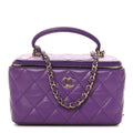 Lambskin Quilted Small Top Handle Vanity Case With Chain Purple