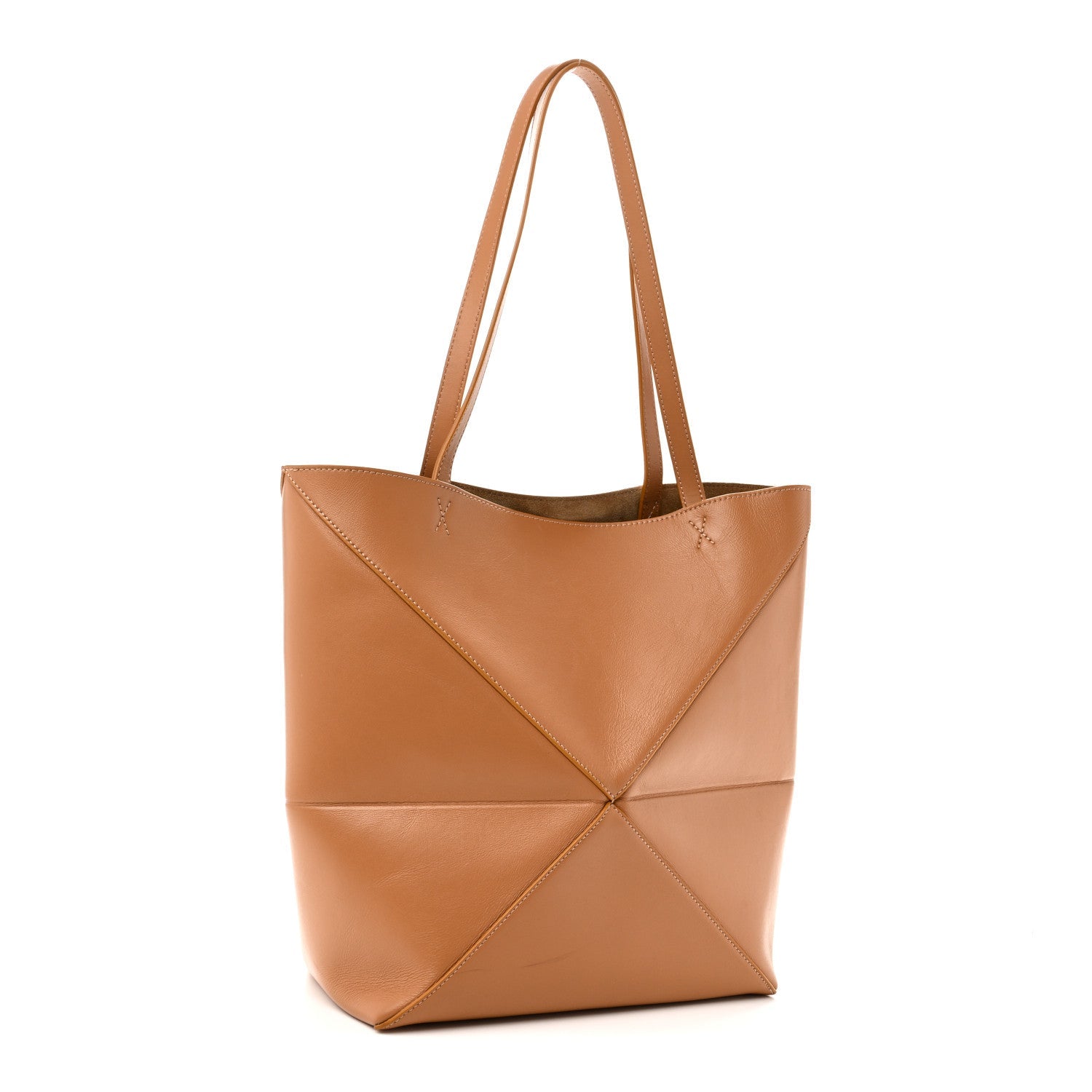 Shiny Calfskin Medium Puzzle Fold Tote Warm Desert