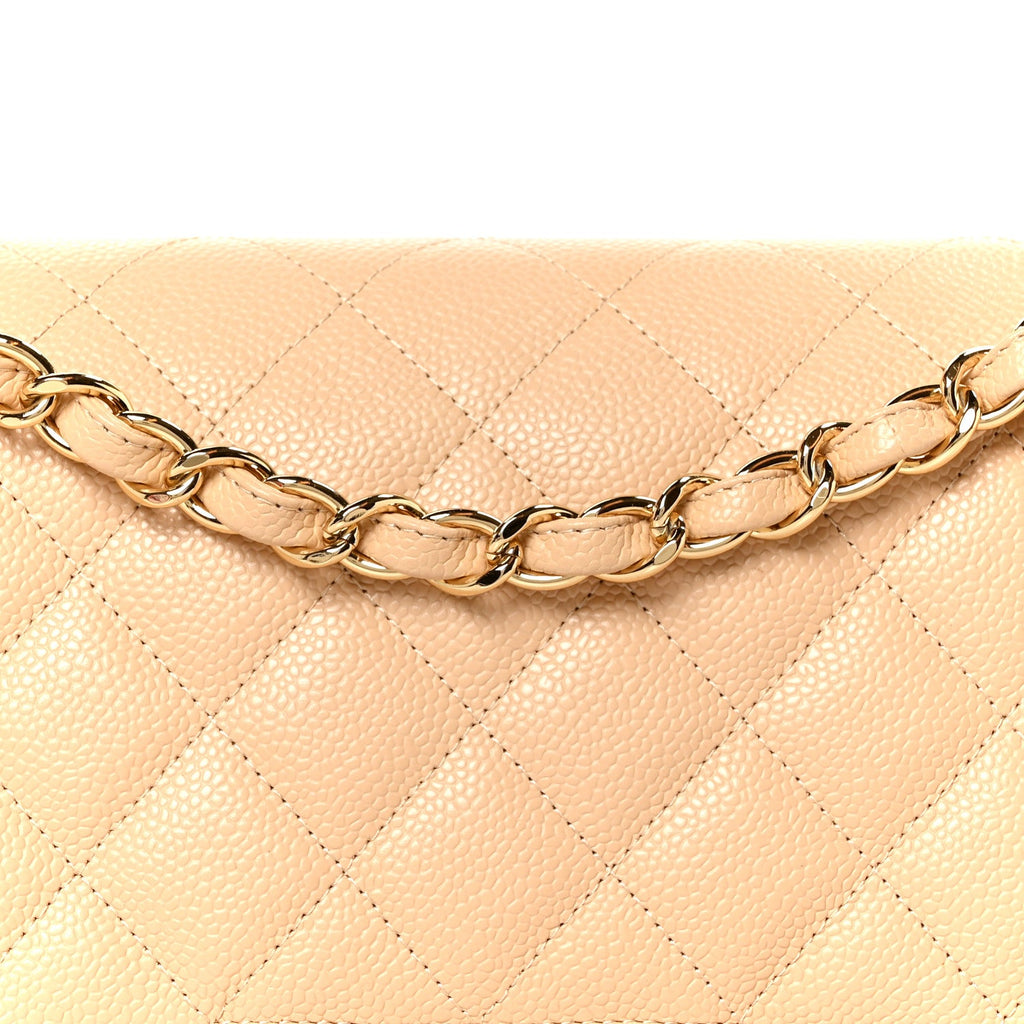 Caviar Quilted Jumbo Double Flap Beige Clair