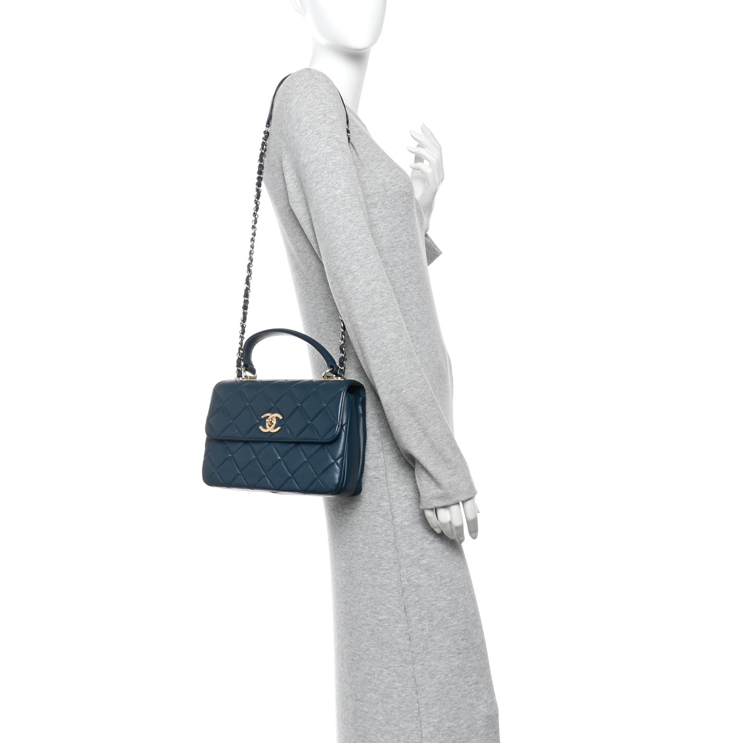 Lambskin Quilted Small Trendy CC Flap Dual Handle Bag Blue