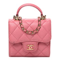 Lambskin Quilted Top Handle Clutch With Chain Pink