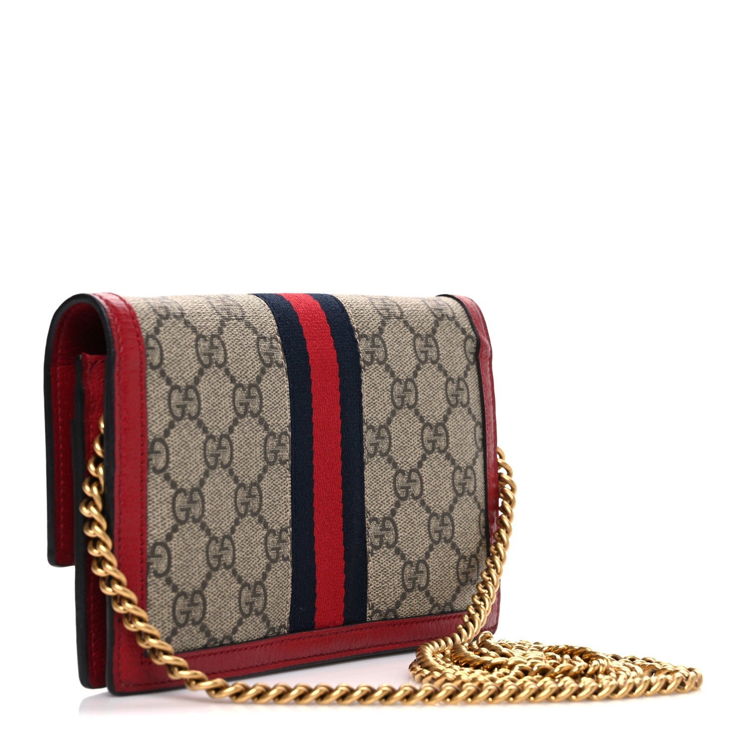 GG Supreme Monogram Web Queen Margaret Chain Wallet Red