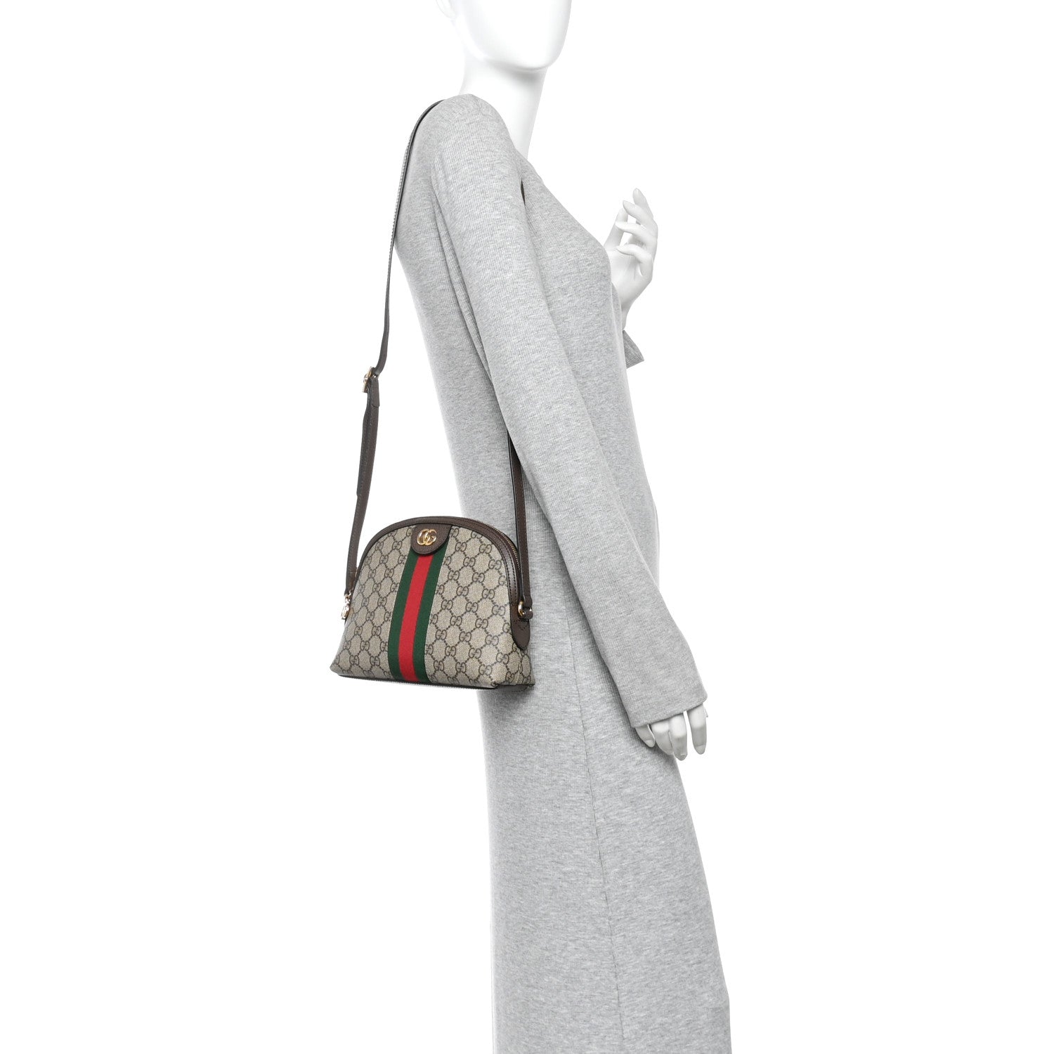 GG Supreme Monogram Textured Dollar Calfskin Web Small Ophidia Dome Shoulder Bag Beige Ebony New Acero