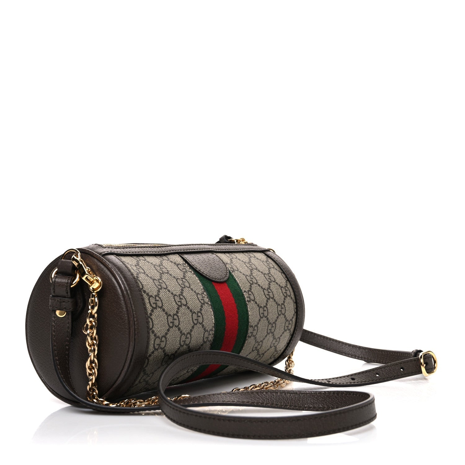 GG Supreme Monogram Textured Dollar Calfskin Web Small Ophidia Blondie Barrel shoulder Bag Beige New Acero