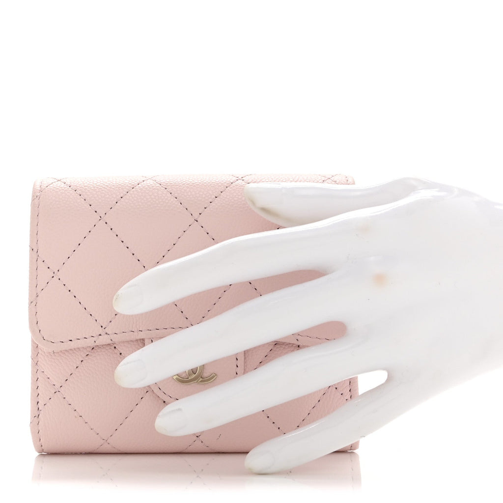 Caviar Quilted Compact Flap Wallet Light Pink Light Pink