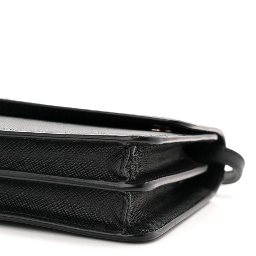 Saffiano Metal Flap Wallet With Strap Black