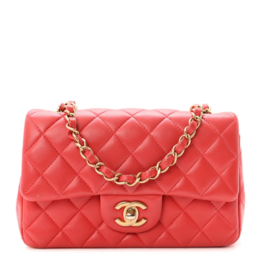 Lambskin Quilted Mini Rectangular Flap Red