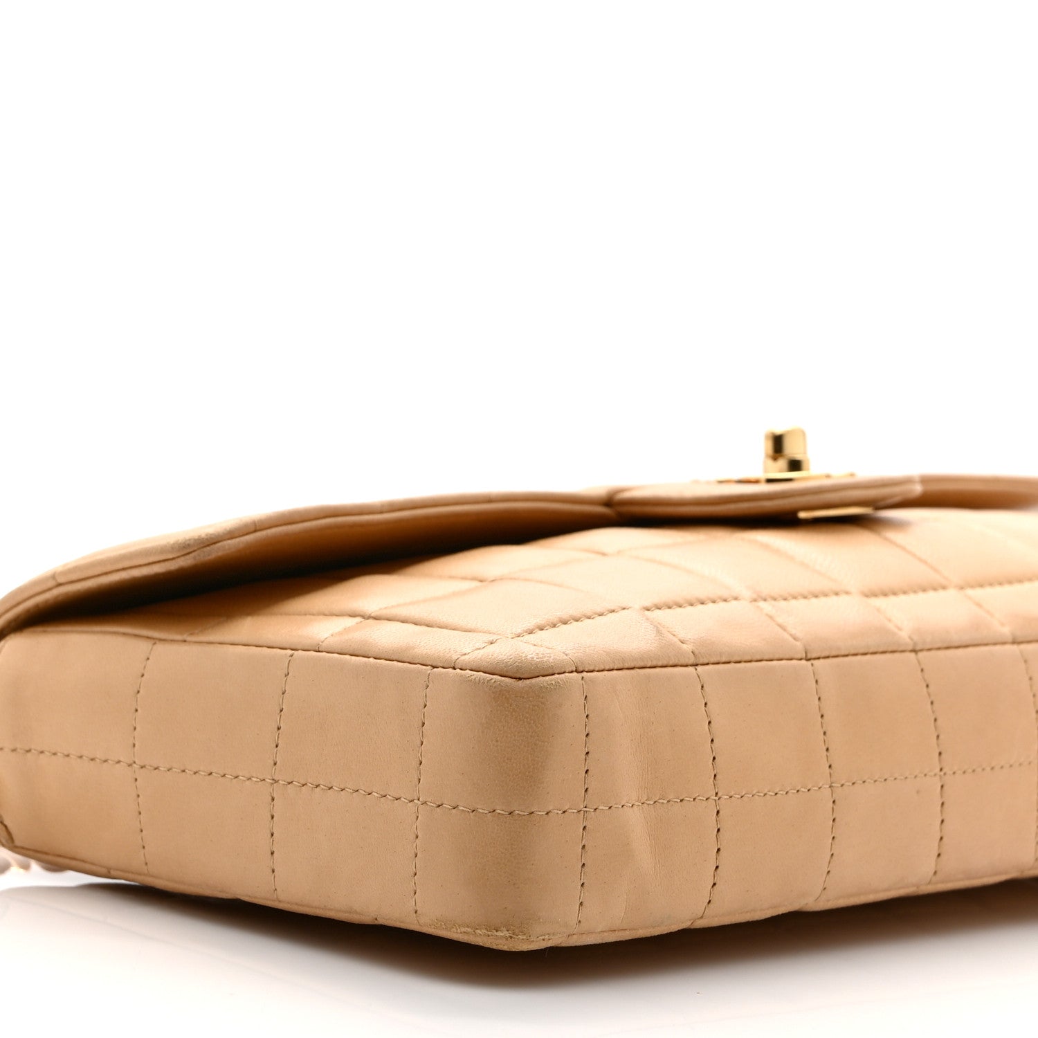 Lambskin East West Chocolate Bar Flap Beige