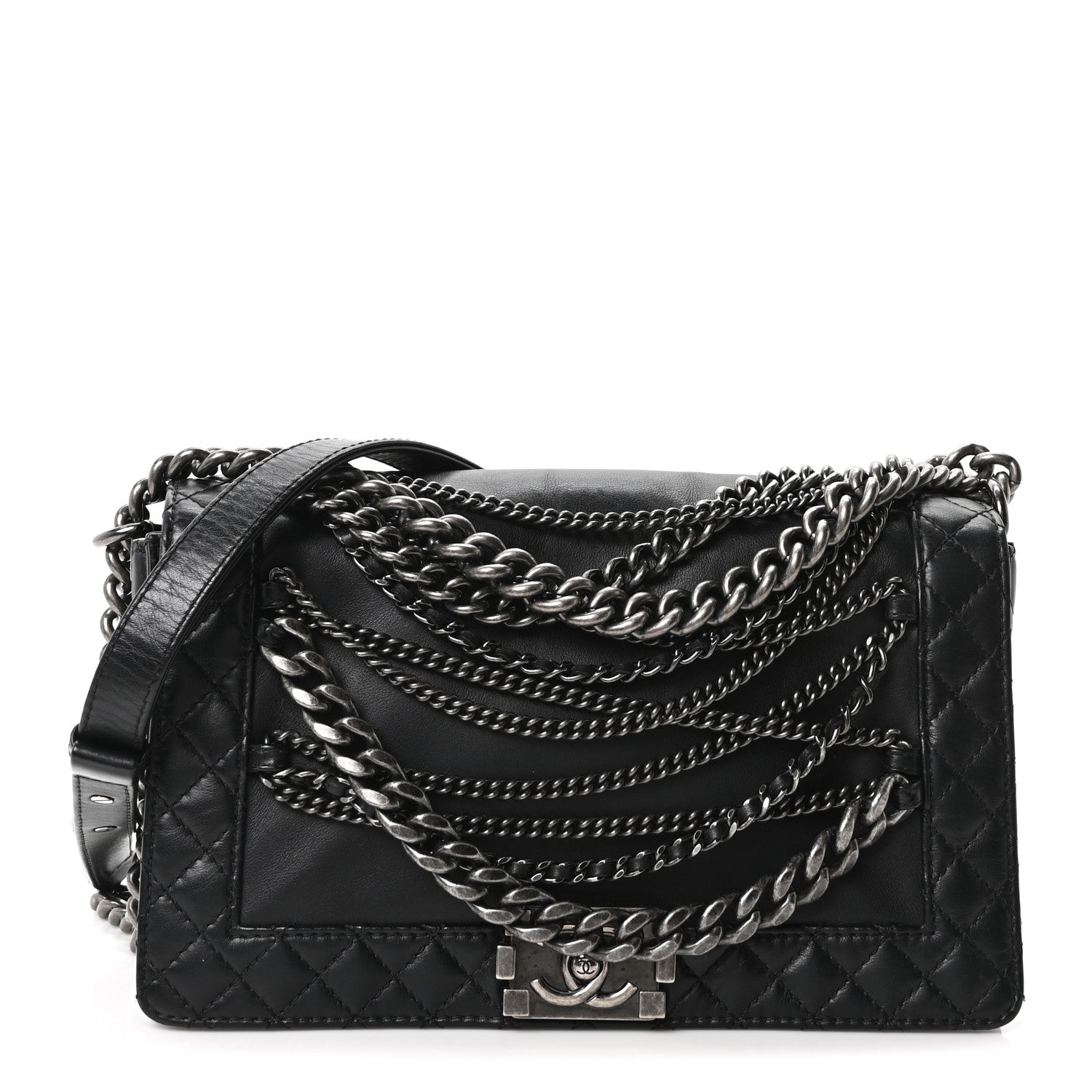 Calfskin Enchained New Medium Boy Flap Black