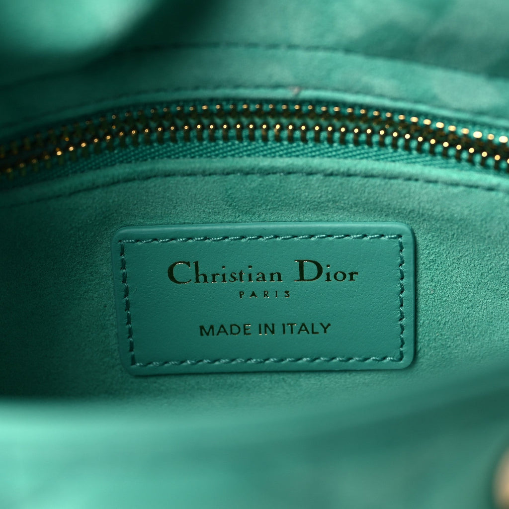 Lambskin Cannage Mini Lady Dior Aquamarina