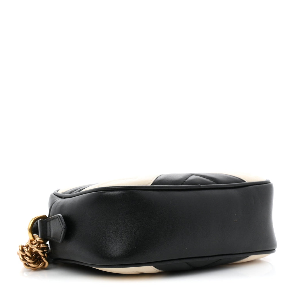 Calfskin Matelasse Mini GG Marmont Chain Shoulder Bag Black White