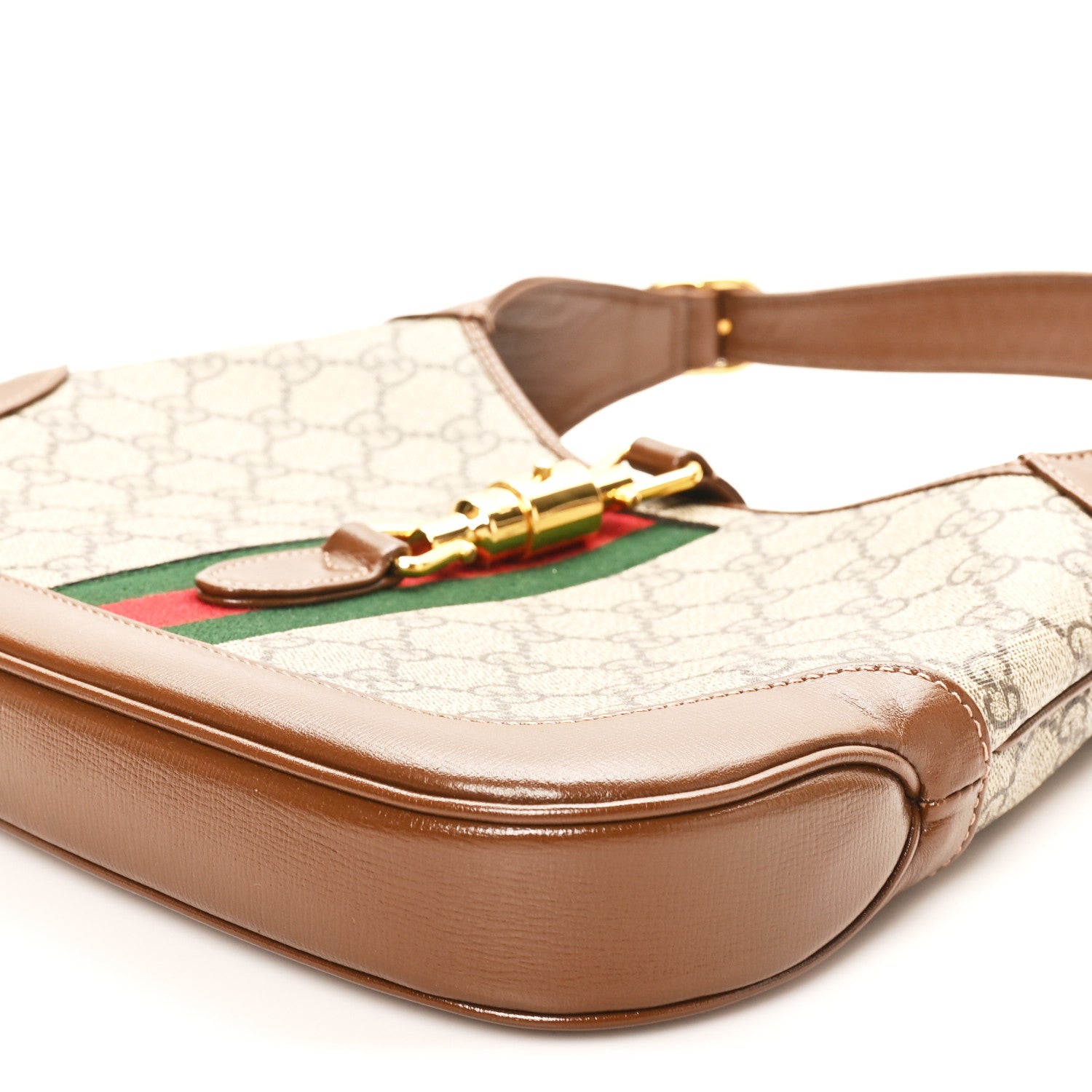 GG Supreme Monogram Azalea Calfskin Web Small Jackie 1961 Hobo Beige Ebony Brown Sugar