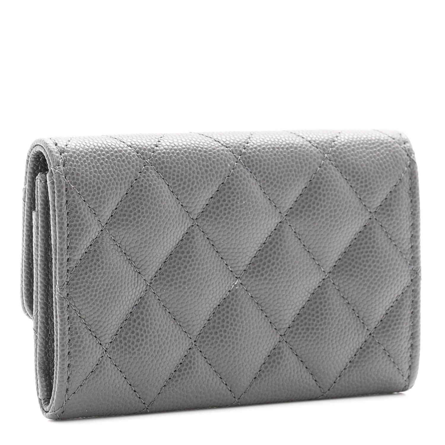 Shiny Caviar Enamel Quilted CC Flap Card Holder Grey