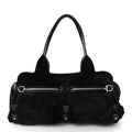 Fur Calfskin Suede Top Handle East West Tote Bag Black