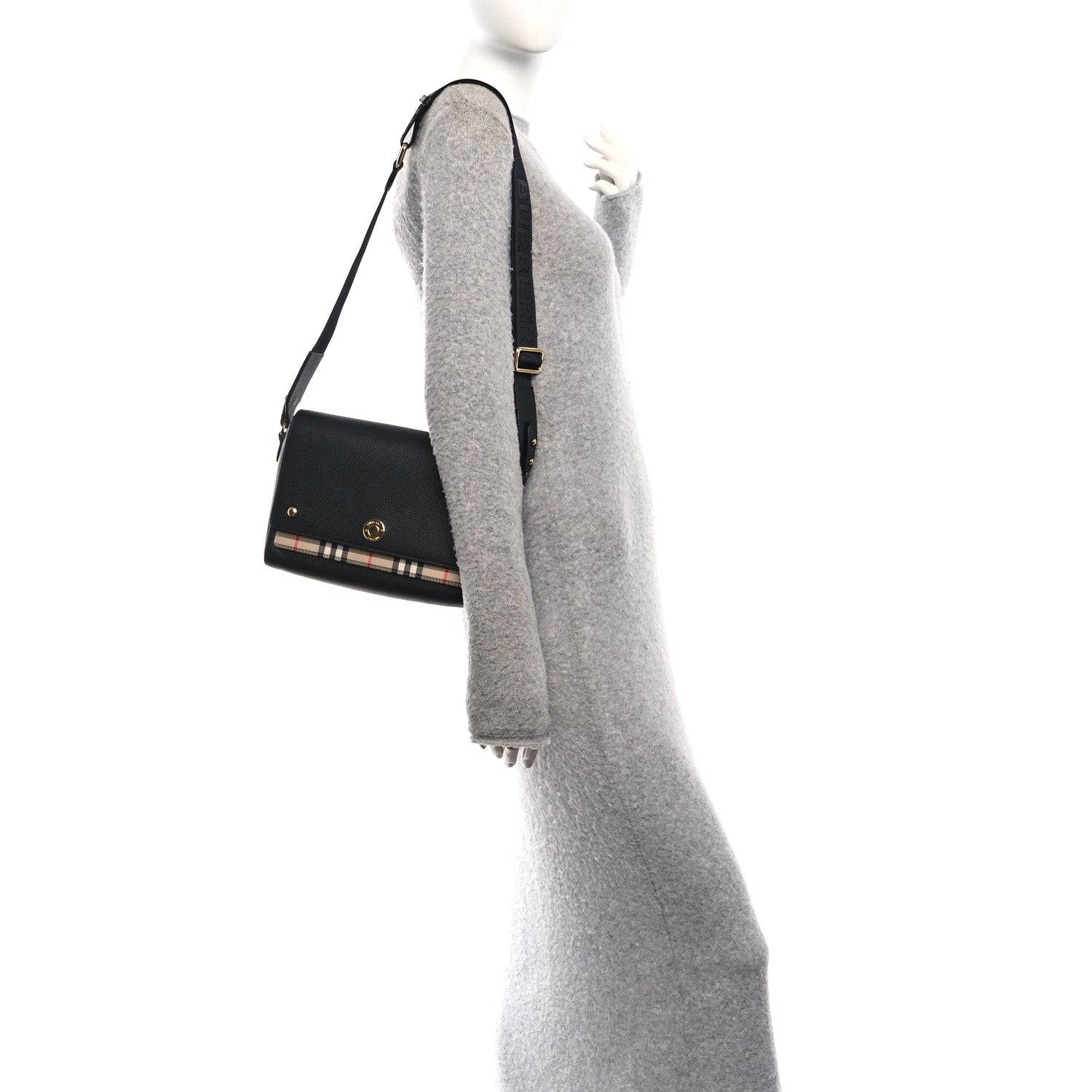 Grainy Calfskin Vintage Check Note Crossbody Bag Black