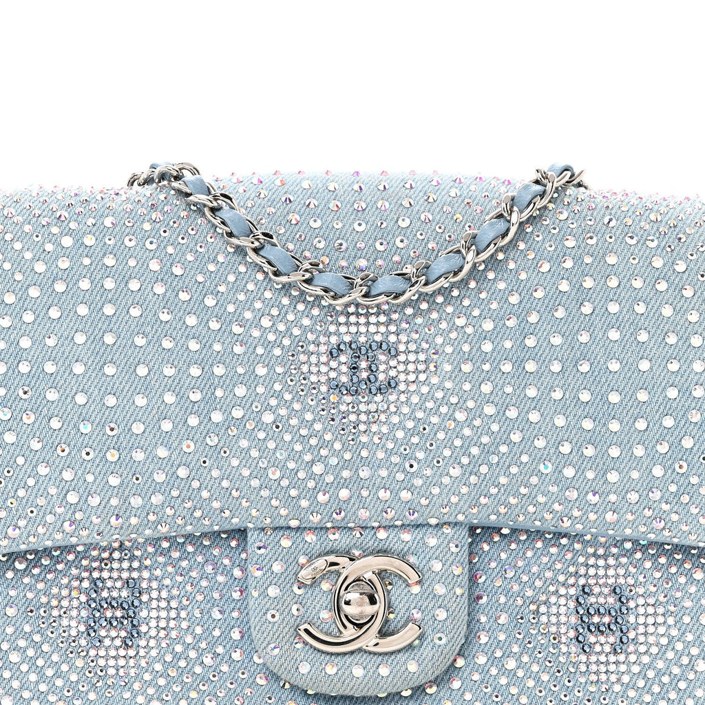 Denim Strass Evening Flap Bag Blue