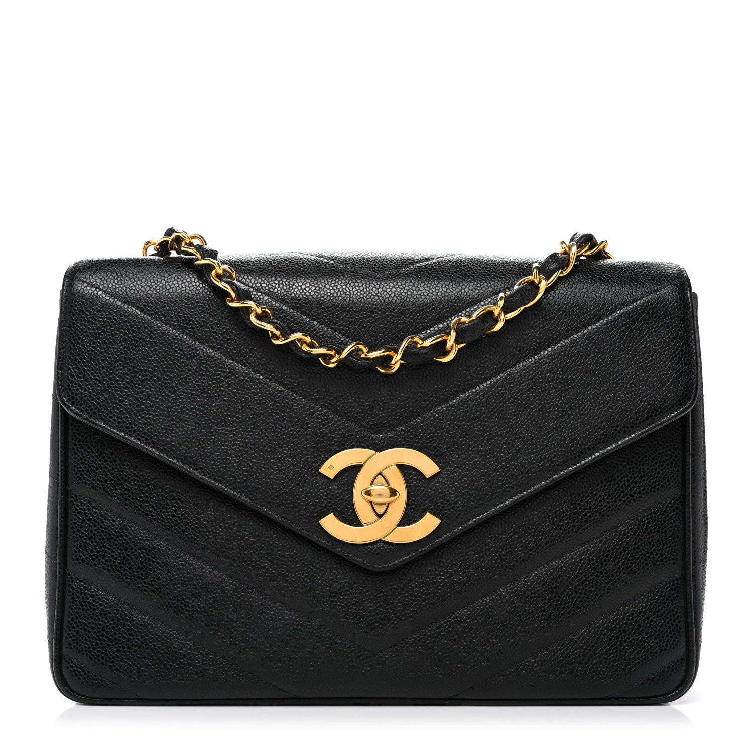 Caviar Chevron Quilted Jumbo Single Flap Black