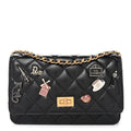 Aged Calfskin Quilted Lucky Charms 2.55 Reissue Wallet On Chain WOC Black