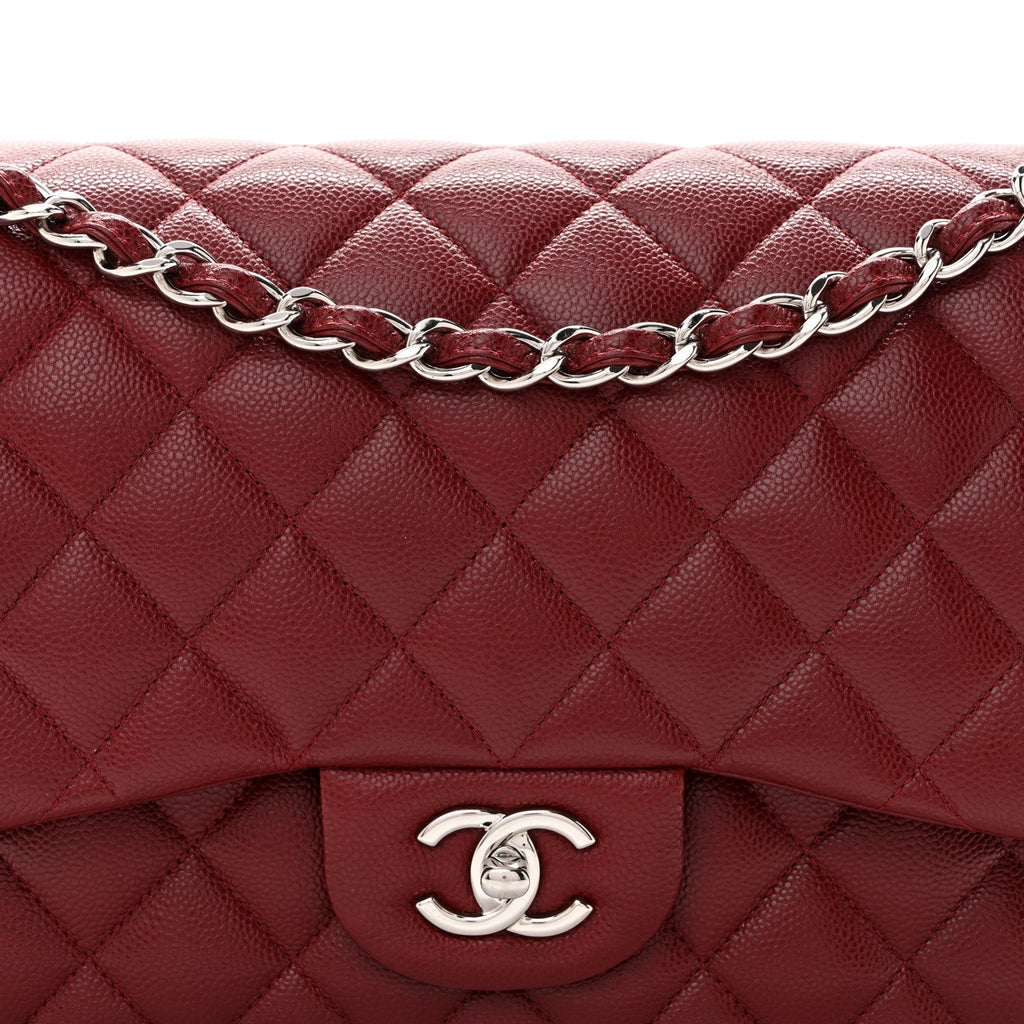Caviar Quilted Jumbo Double Flap Burgundy