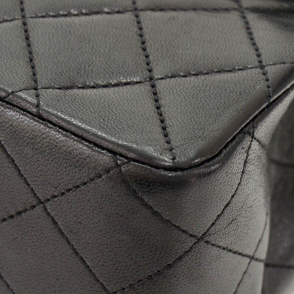 CHANEL 2.55 10" Tall Double Flap Black Quilted Leather Shoulder Bag Vintage