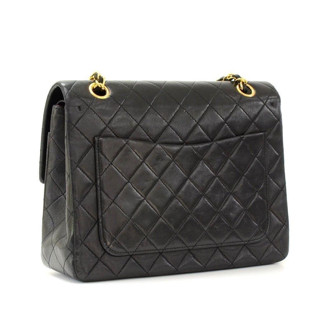 CHANEL 2.55 10" Tall Double Flap Black Quilted Leather Shoulder Bag Vintage