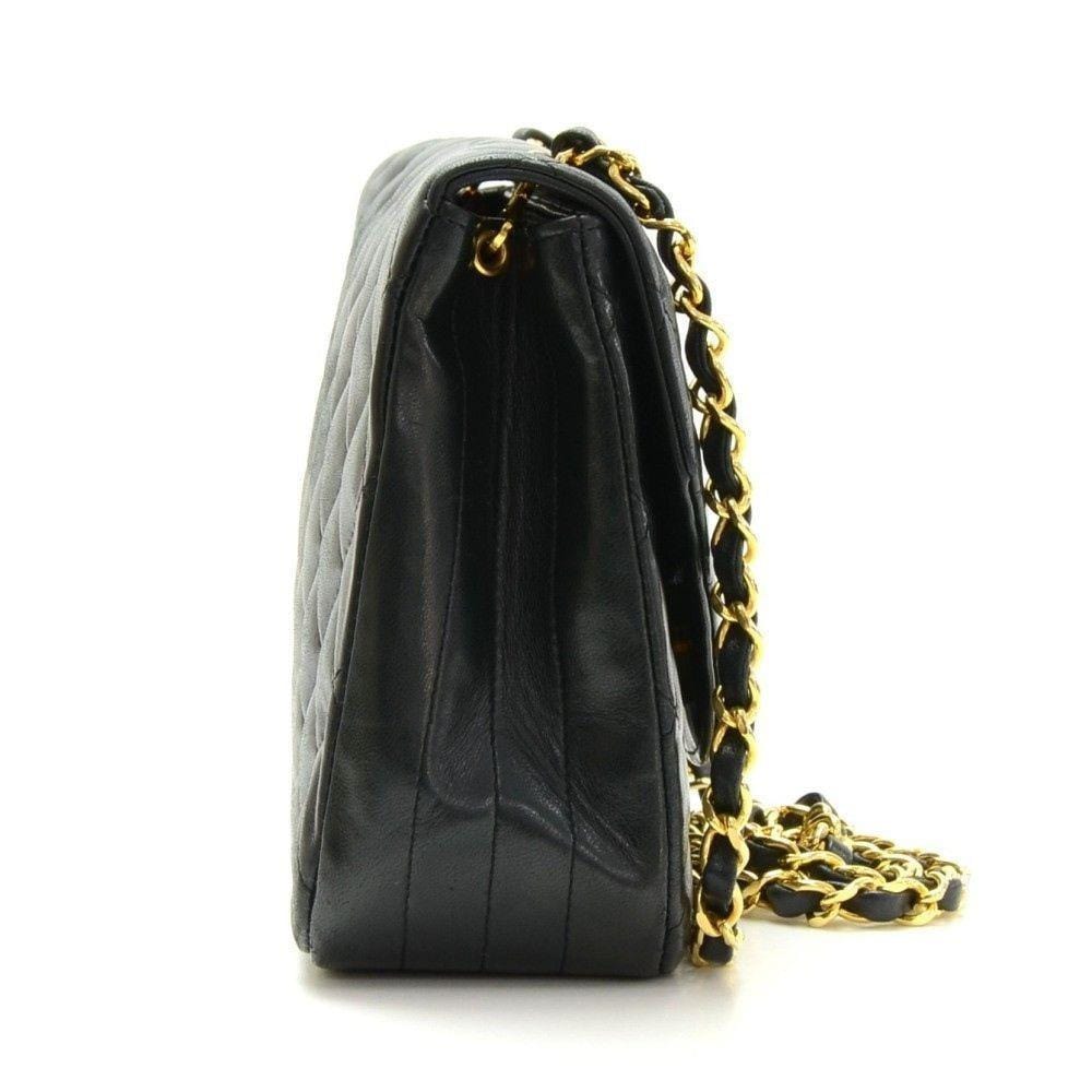 Vintage Chanel 9" Black Quilted Leather Shoulder Classic Flap Bag Excellent CC70