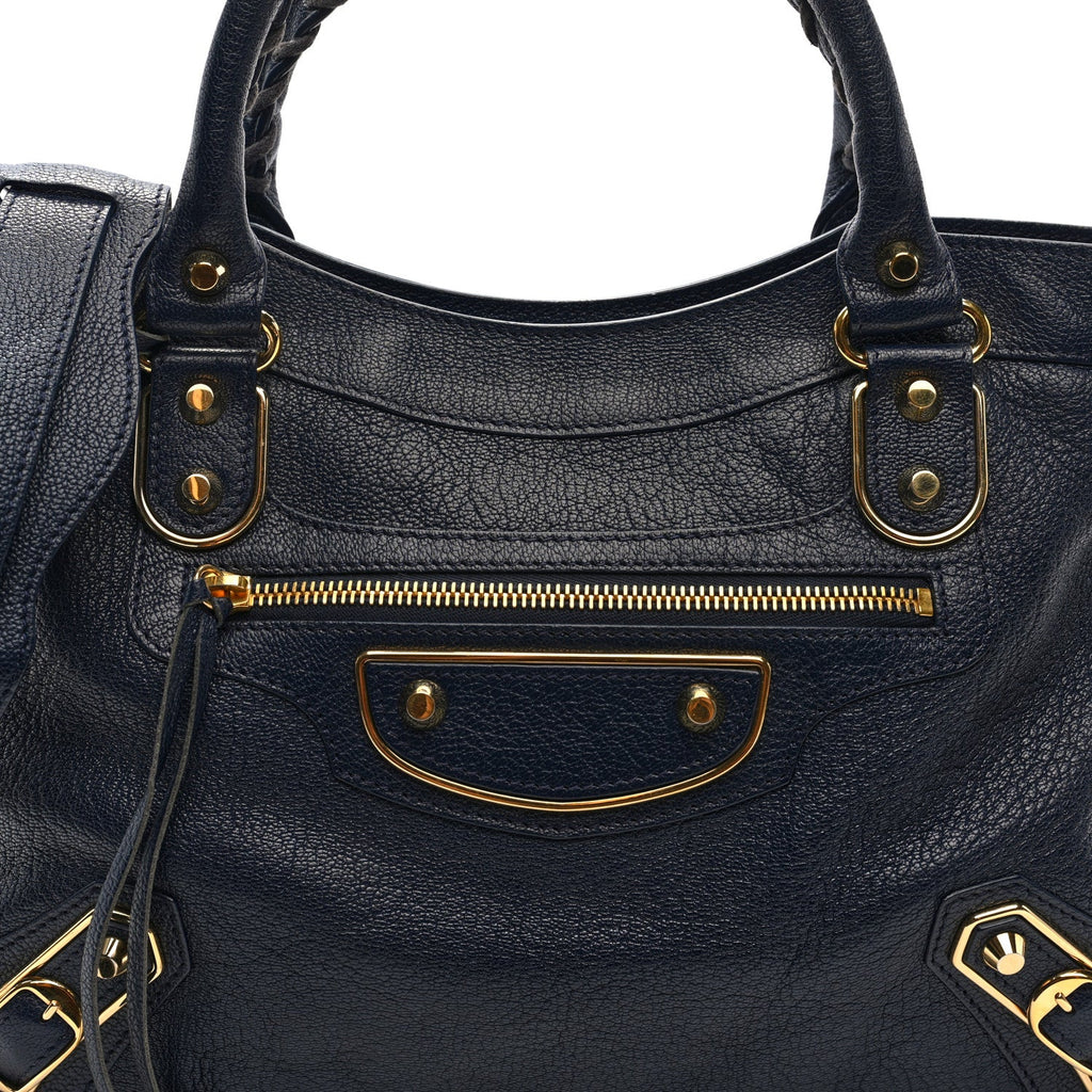 Chevre Gold Metallic Edge Hardware Town Bleu Nuit Dark Sea