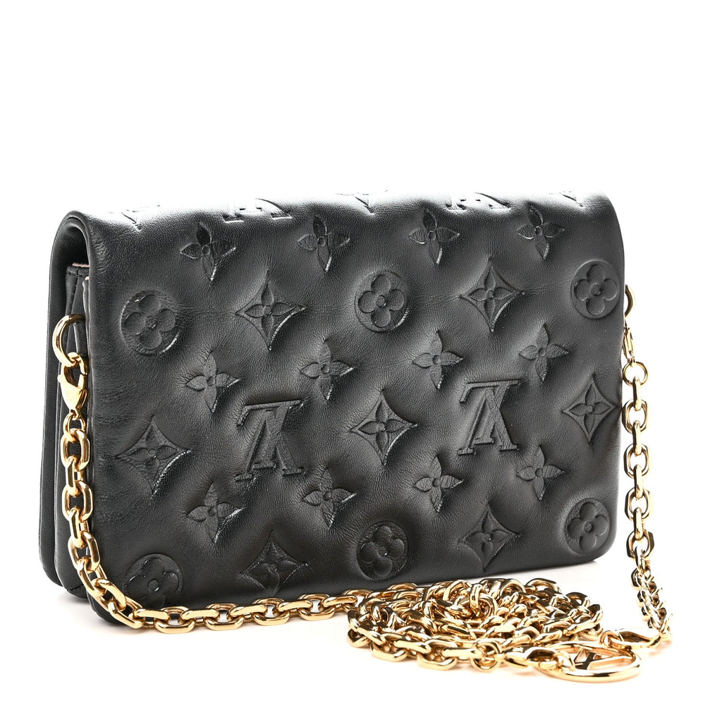 Lambskin Embossed Monogram Pochette Coussin Black