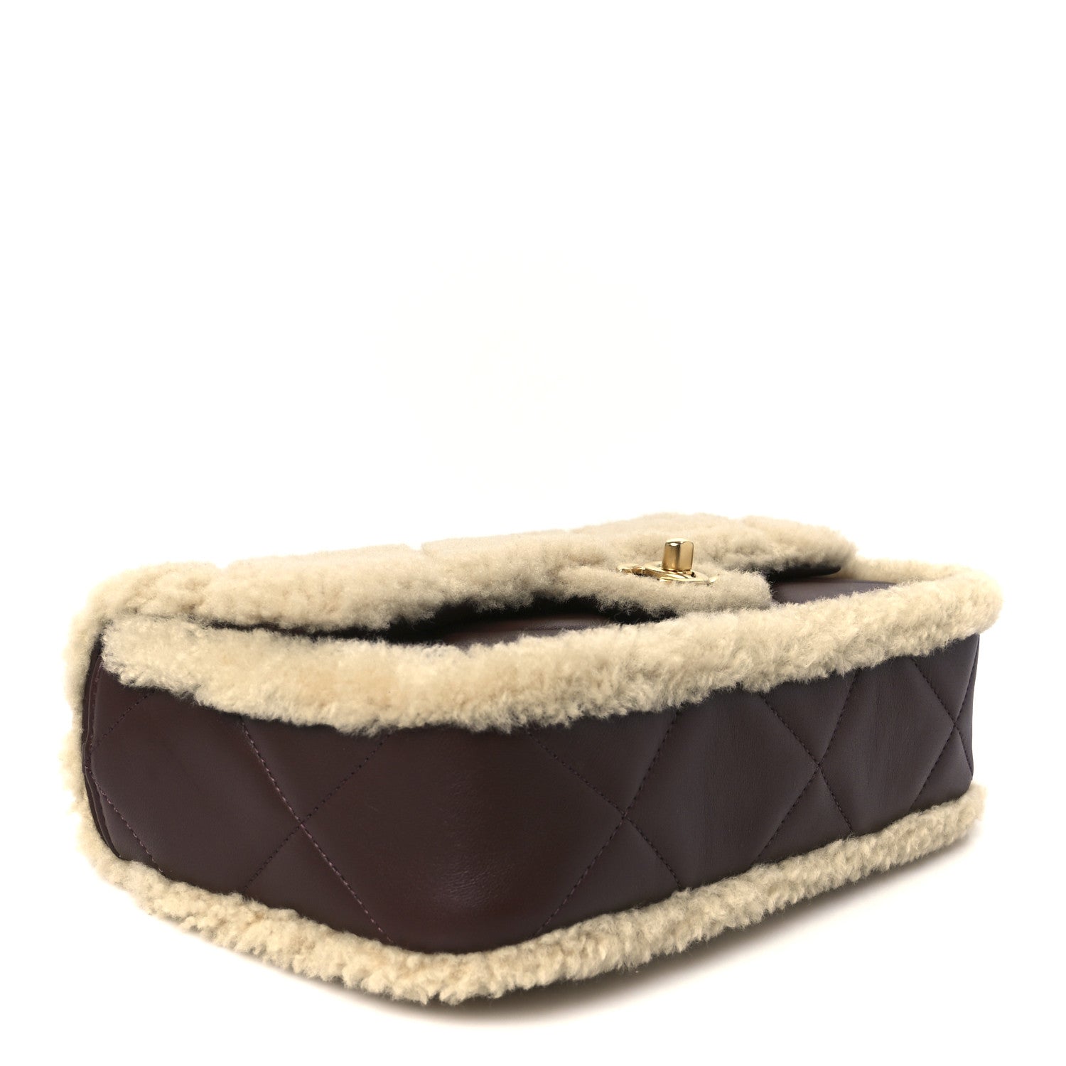Shearling Lambskin Quilted Furry Coco Flap Beige Dark Brown
