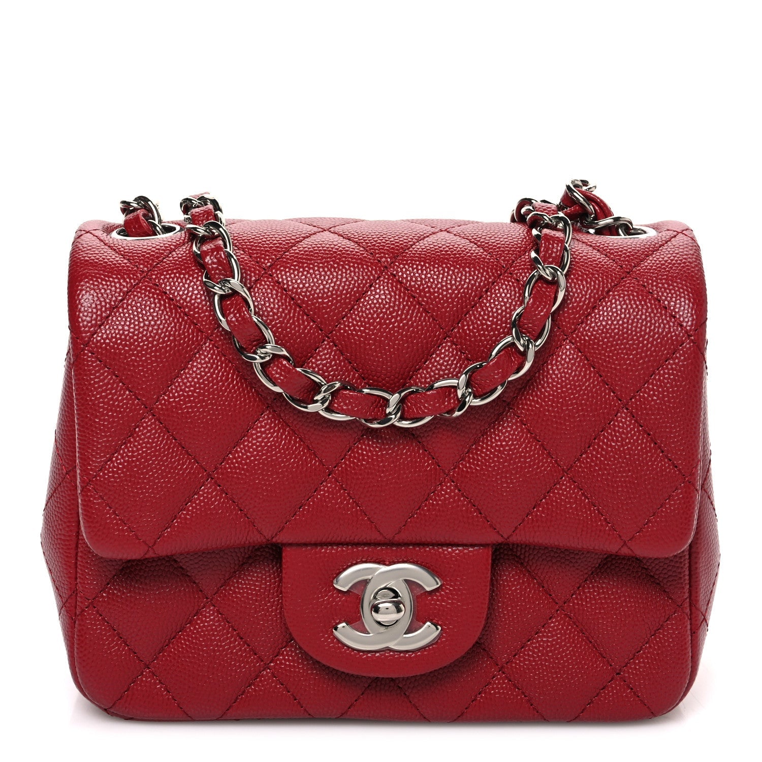 Caviar Quilted Mini Square Flap Red