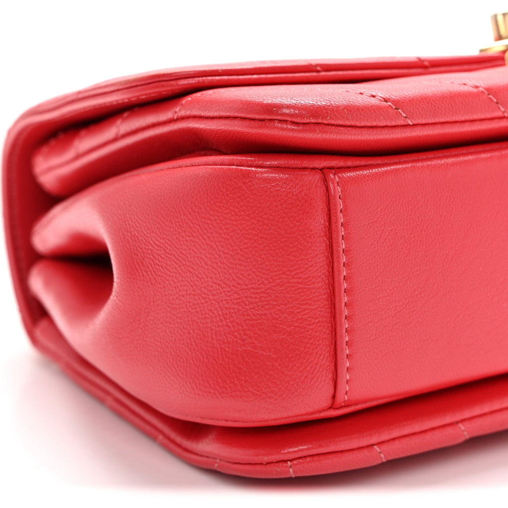 Lambskin Chevron Quilted Gold Top Handle Flap Bag Red