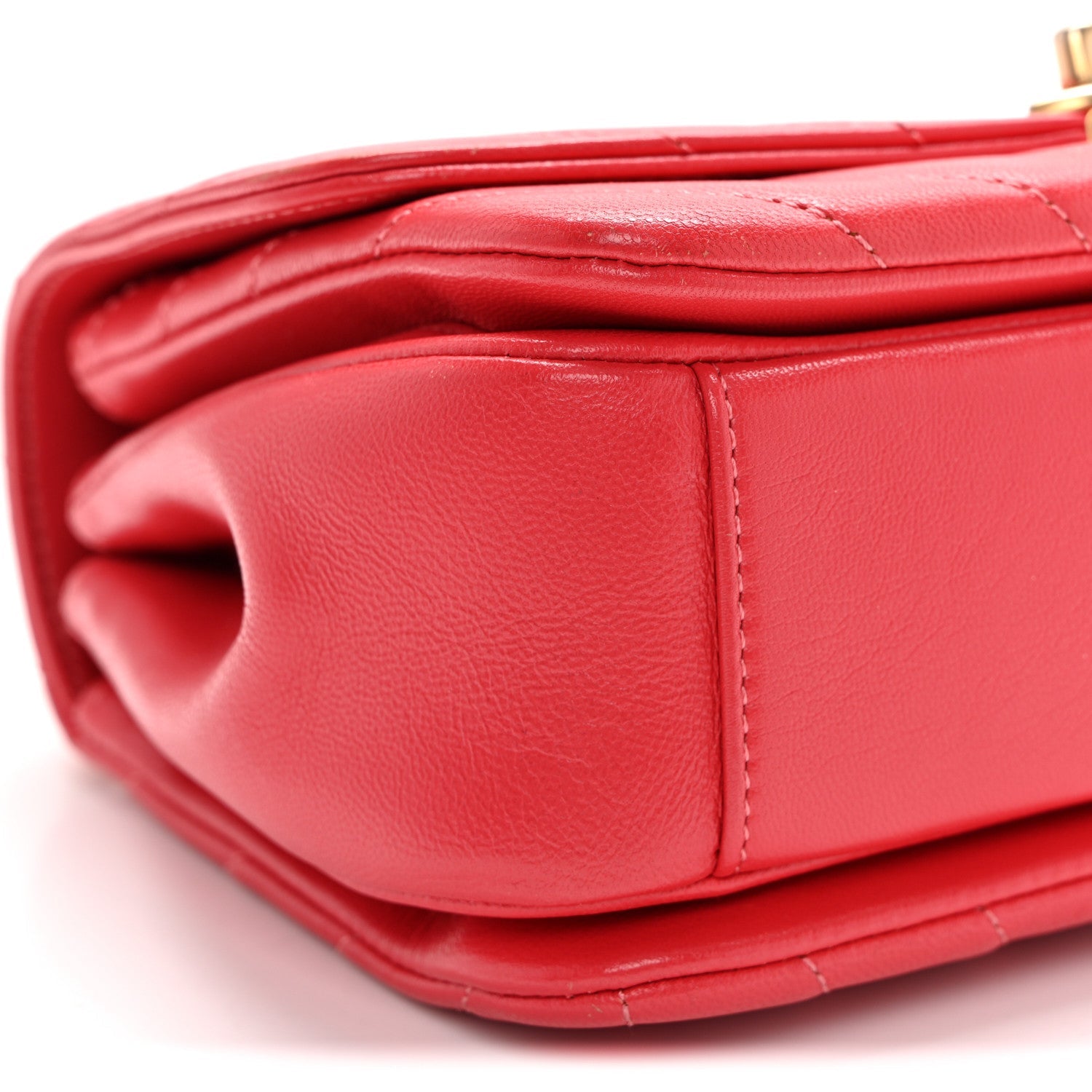 Lambskin Chevron Quilted Gold Top Handle Flap Bag Red