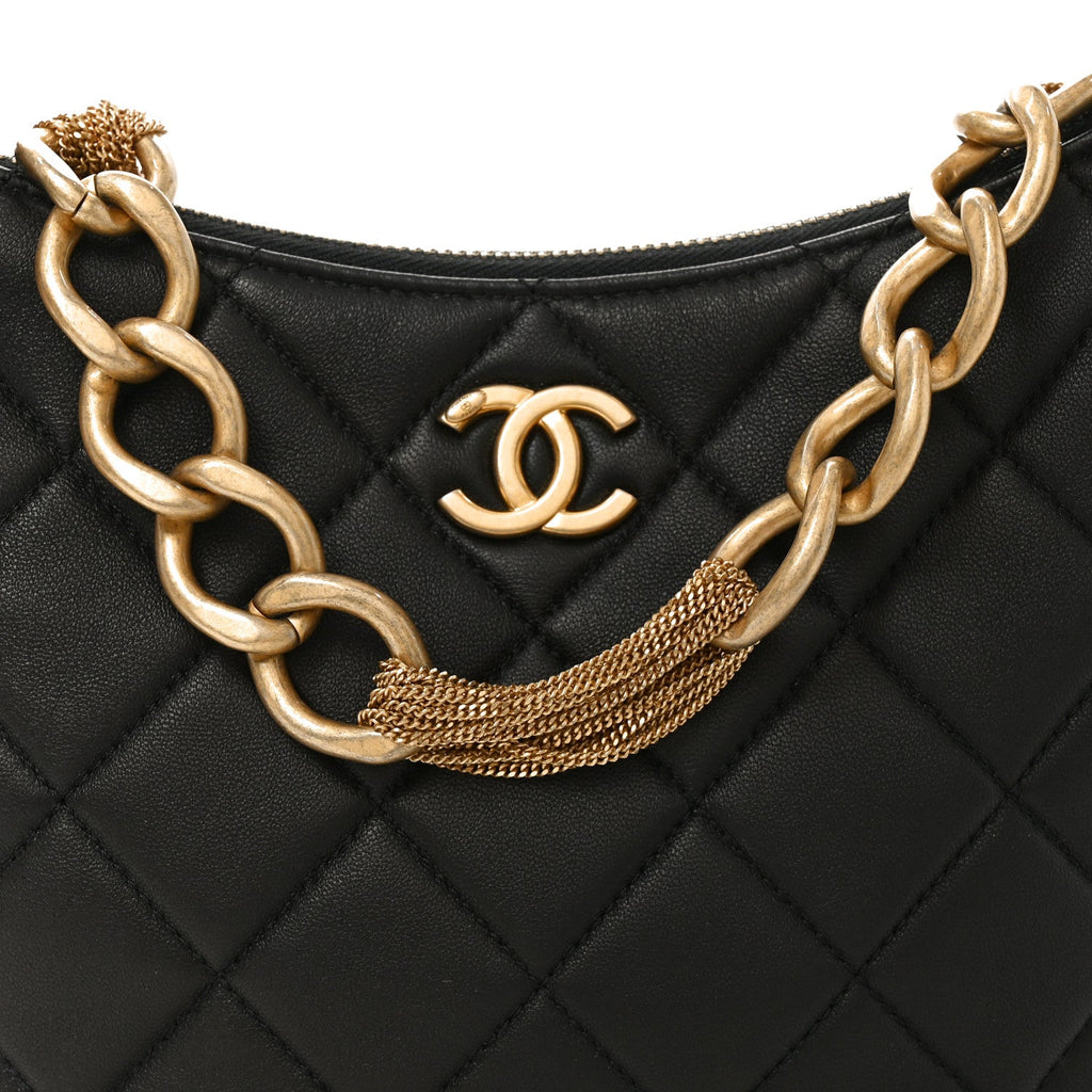 Lambskin Quilted CC Chain Hobo Black