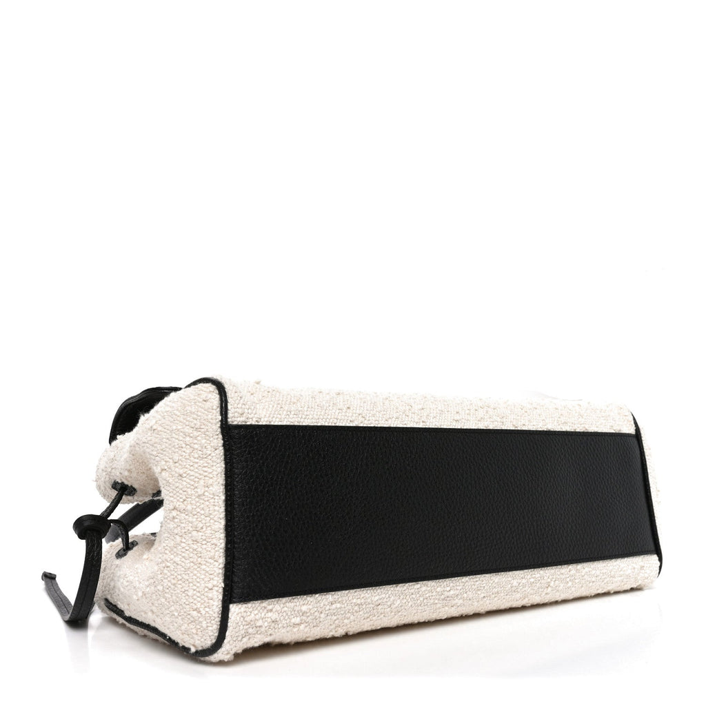 Grained Calfskin Boucle Urban Essentials Small Shopping Bag Ecru Black