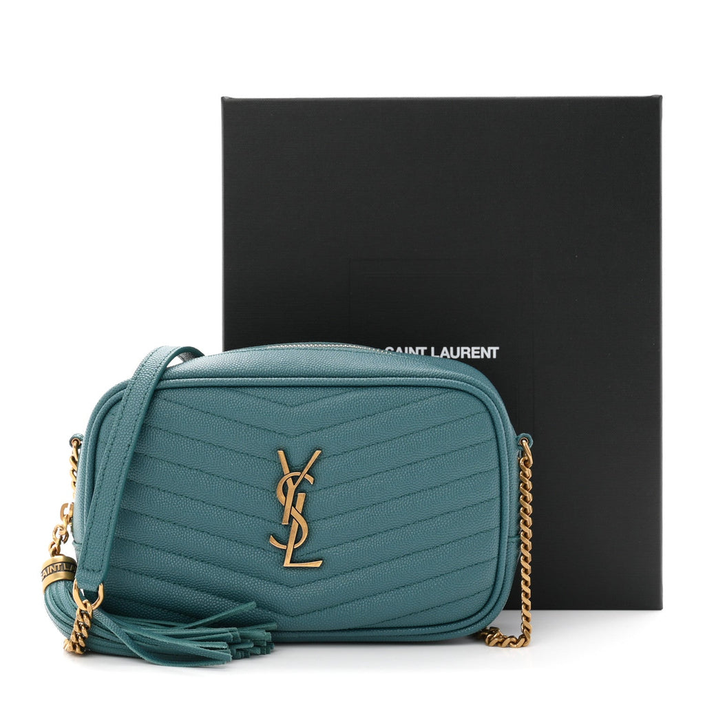 Grain De Poudre Matelasse Monogram Mini Lou Camera Bag Blue Vert