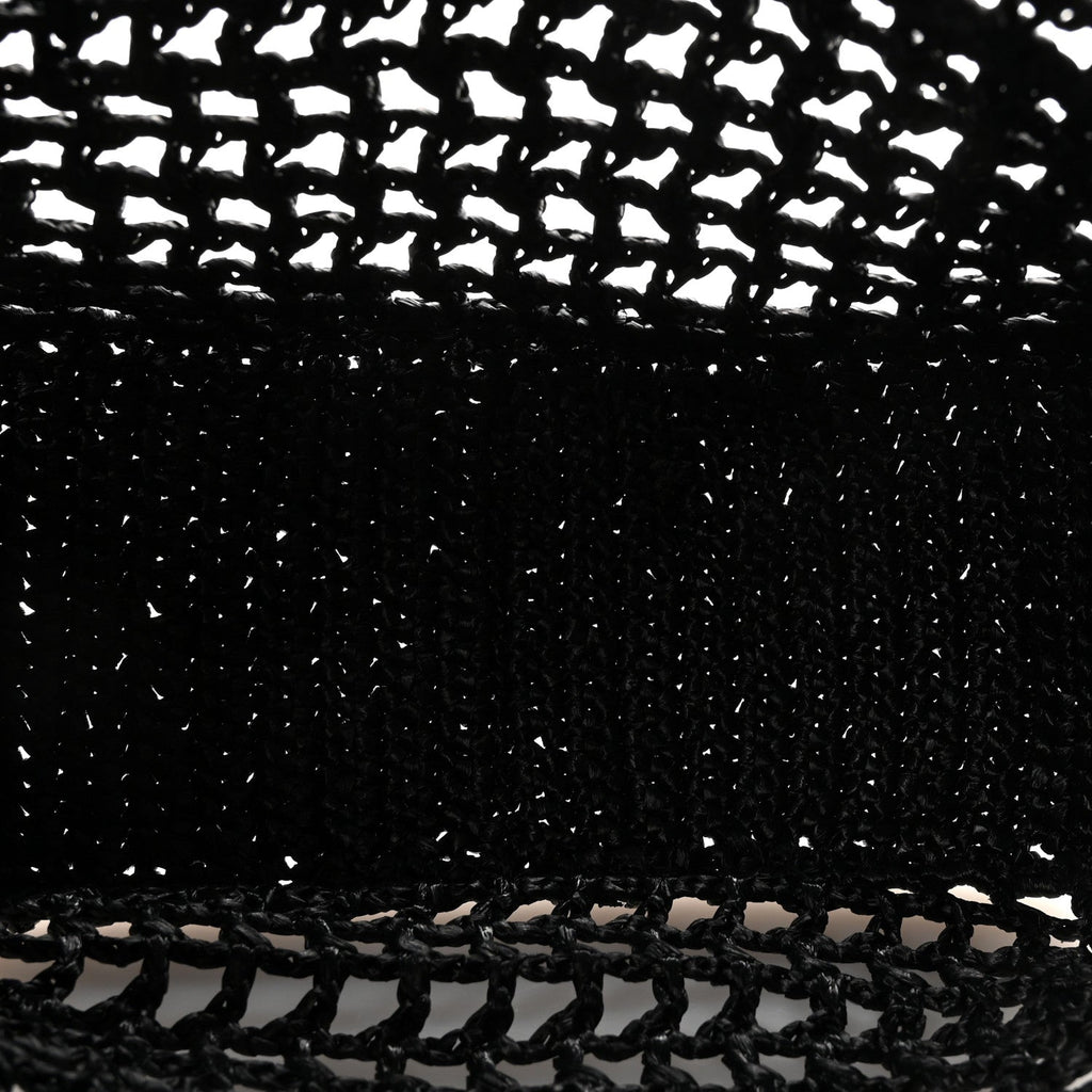 Yarn Raffia Effect Crochet Logo Embroidered Small Tote Bag Black