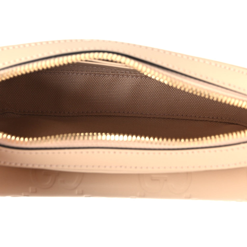 Calfskin GG Super Mini Debossed Chain Wallet Light Beige