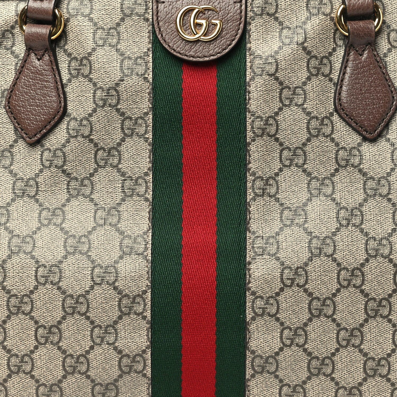 GG Supreme Monogram Textured Calfskin Web Medium Ophidia Shopping Tote Beige Ebony New Acero