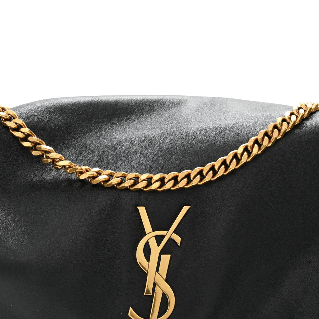Smooth Calfskin Suede Medium Reversible Monogram Kate Satchel Black