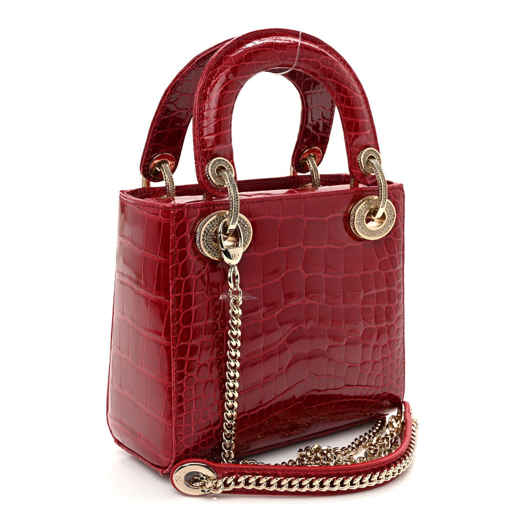 Alligator Crystal Mini Lady Dior Red