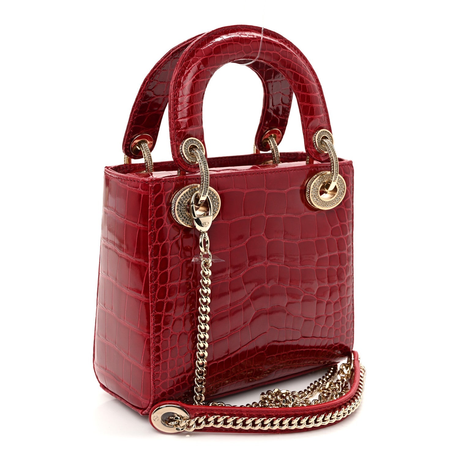 Alligator Crystal Mini Lady Dior Red