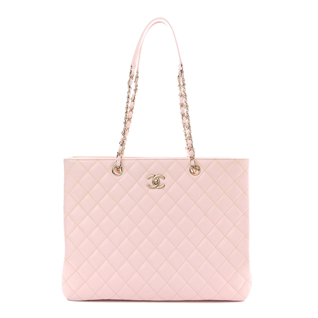 Caviar Quilted Large Classic Shopping Tote Light Pink