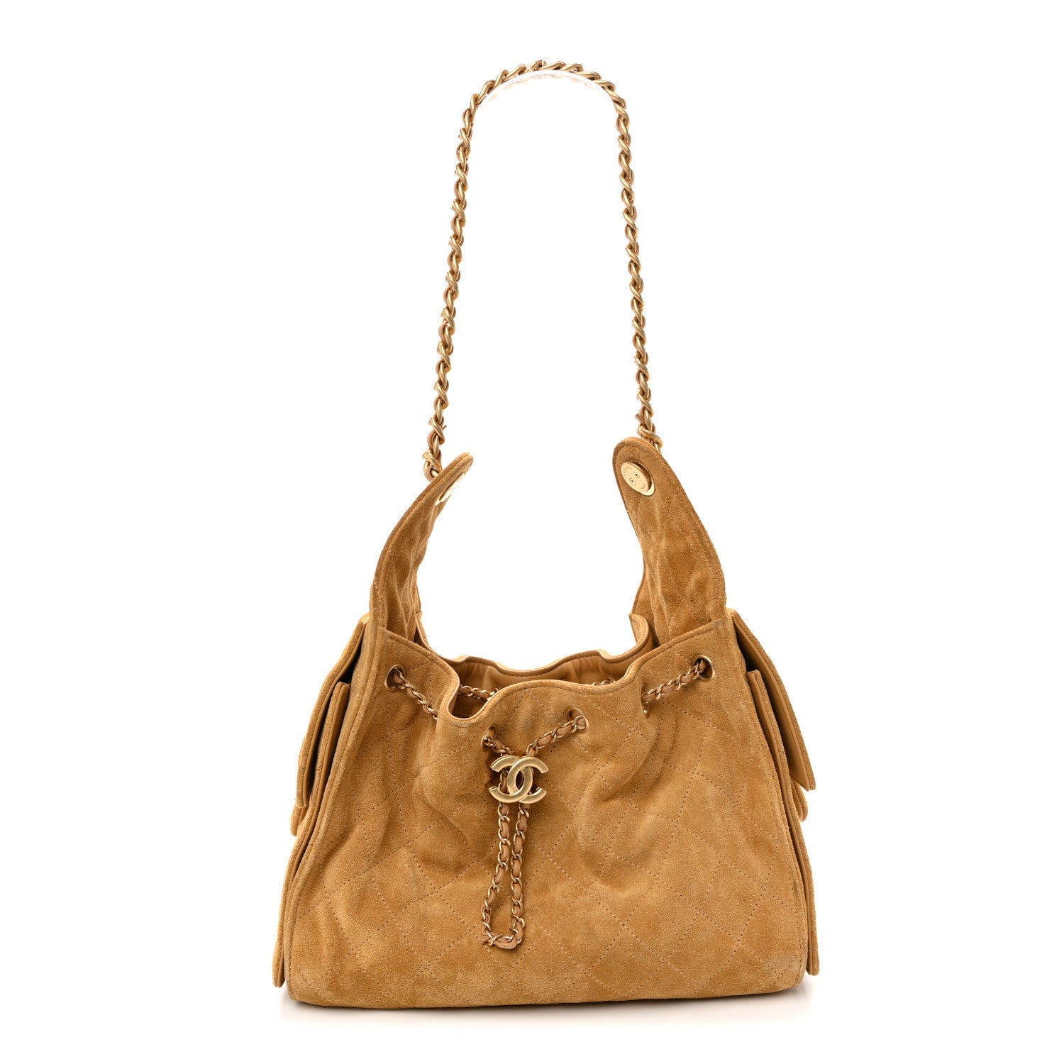 Suede Quilted Small Chanel 25 Handbag Beige