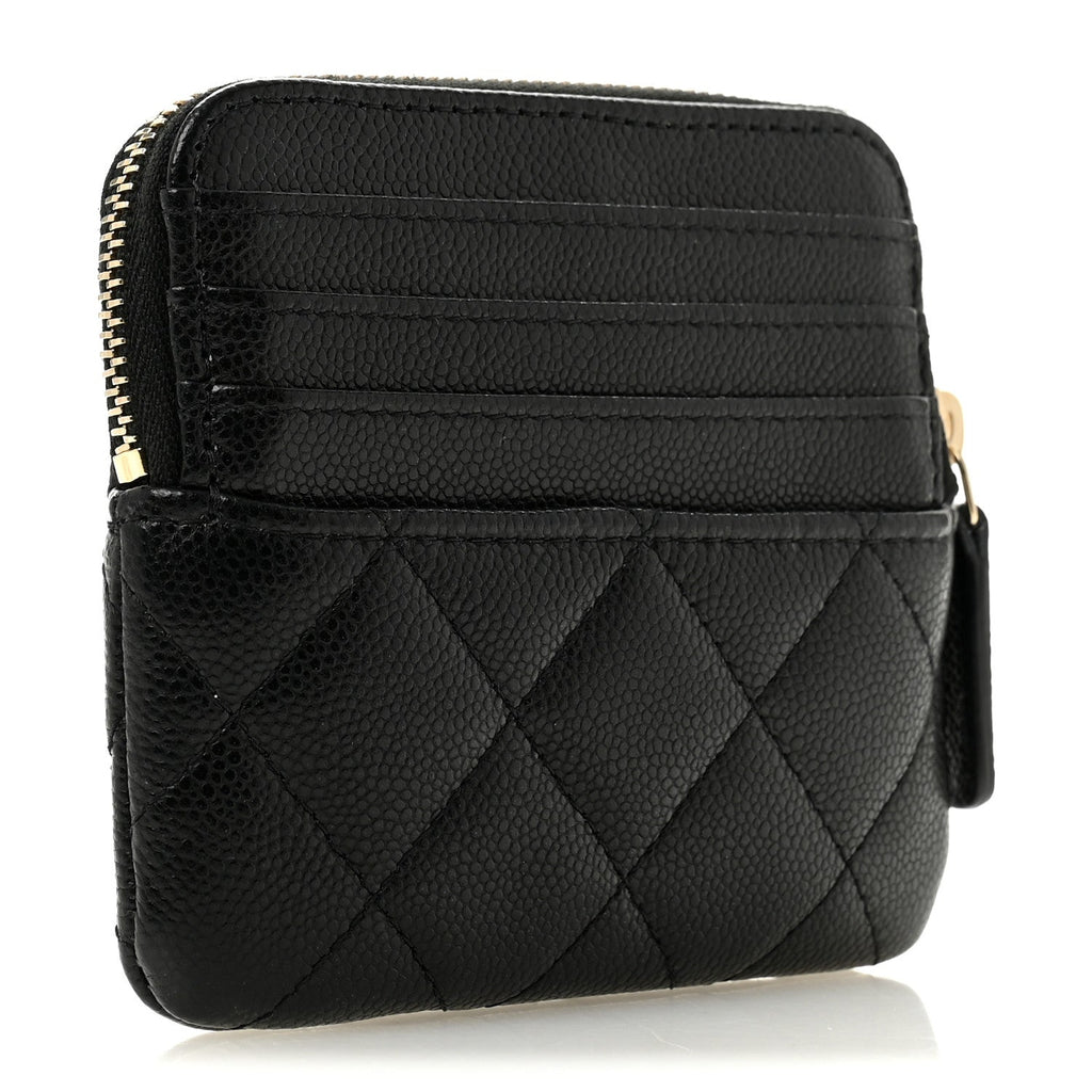 Caviar Quilted Zip Card Holder Wallet Black