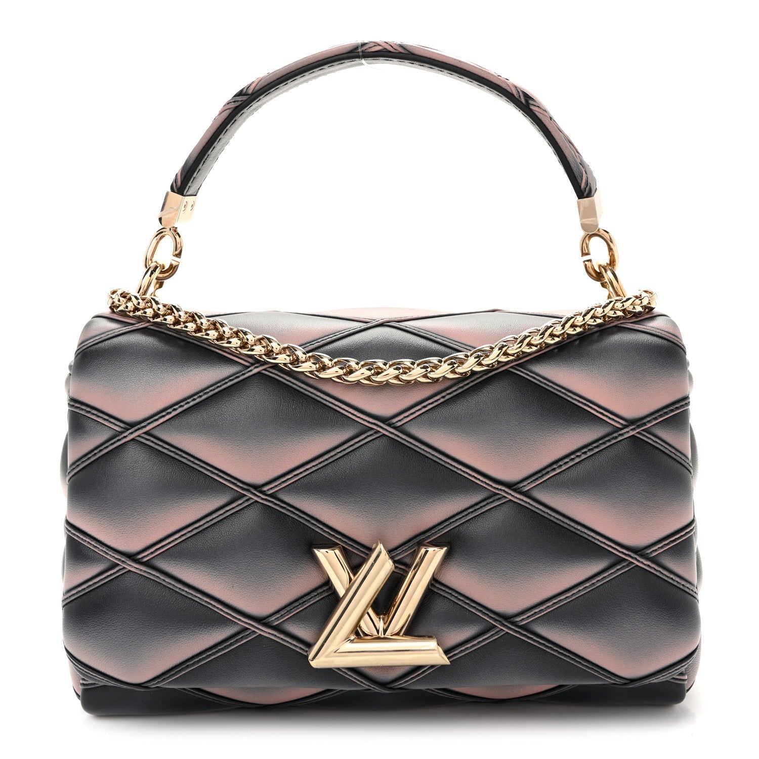 Lambskin Malletage Top Handle GO-14 MM Black Pink