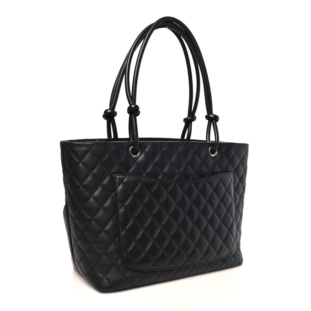 Calfskin Quilted Large Cambon Tote Black White