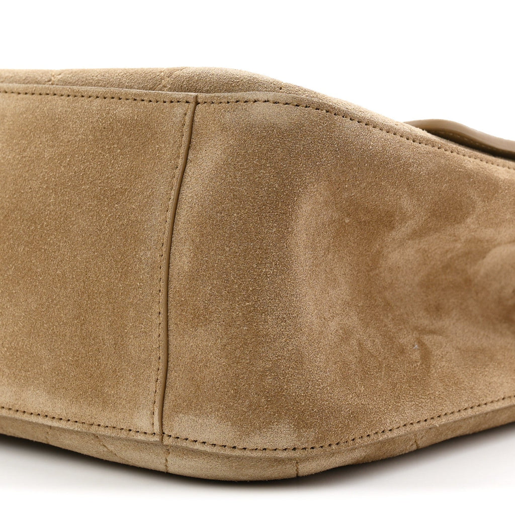 Suede Calfskin Small Souplissimo Maxi Flap Dark Beige