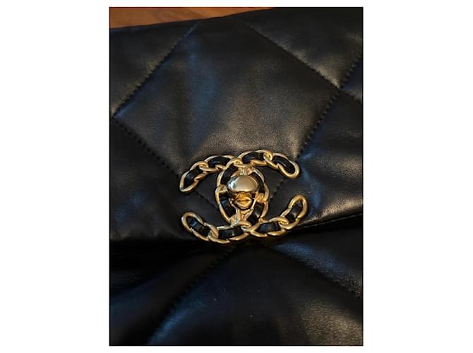 Chanel 19 Black Shiny Lambskin Leather Bag