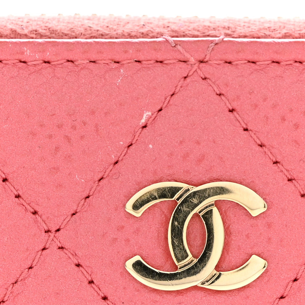 Metallic Caviar Quilted Zip Coin Purse Pink